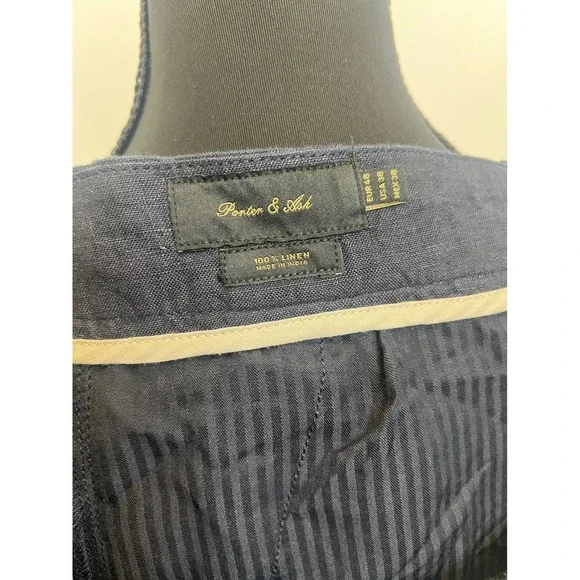 Porter & Ash Men Navy Blue 100 Linen Premium Collection Shorts Size 38 NWT - Picture 7 of 7